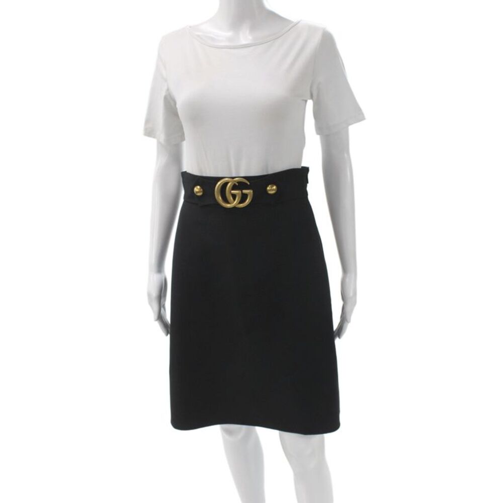 Gucci Women Straight Pencil Skirt Black Wool Silk Viscose Knee Length Size 40